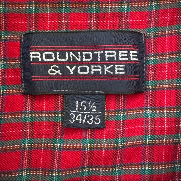 Men’s Long Sleeve Button Down Shirt  Size 15.5  34/35 Red Green Small Plaid - Picture 5 of 8